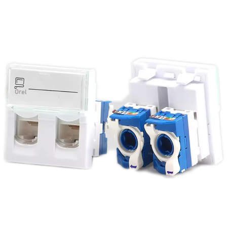 Orel Prise Double RJ45 Cat6 UTP sans outils Rotatif 180° 45x45 Blanc